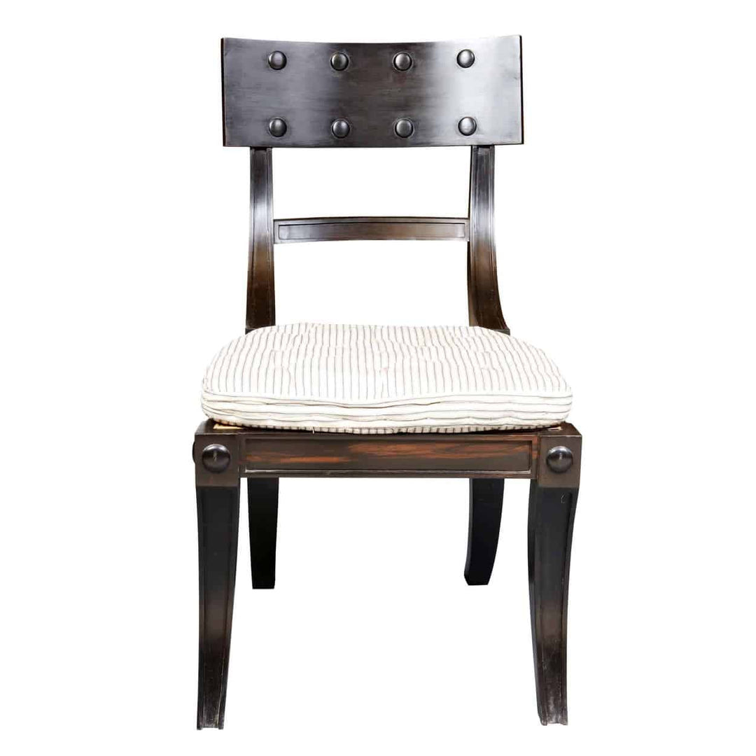 Single ebony Klismos dining chair with handmade horsehair cushion by Collection EE30, elegant classic design
