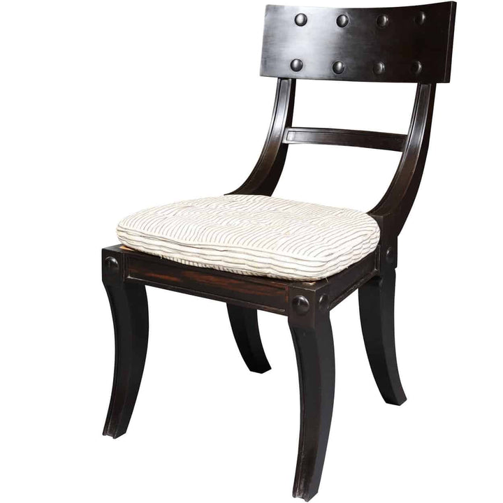 Elegant ebony Klismos dining chair with horsehair cushion by Collection EE30, inspired by classical design