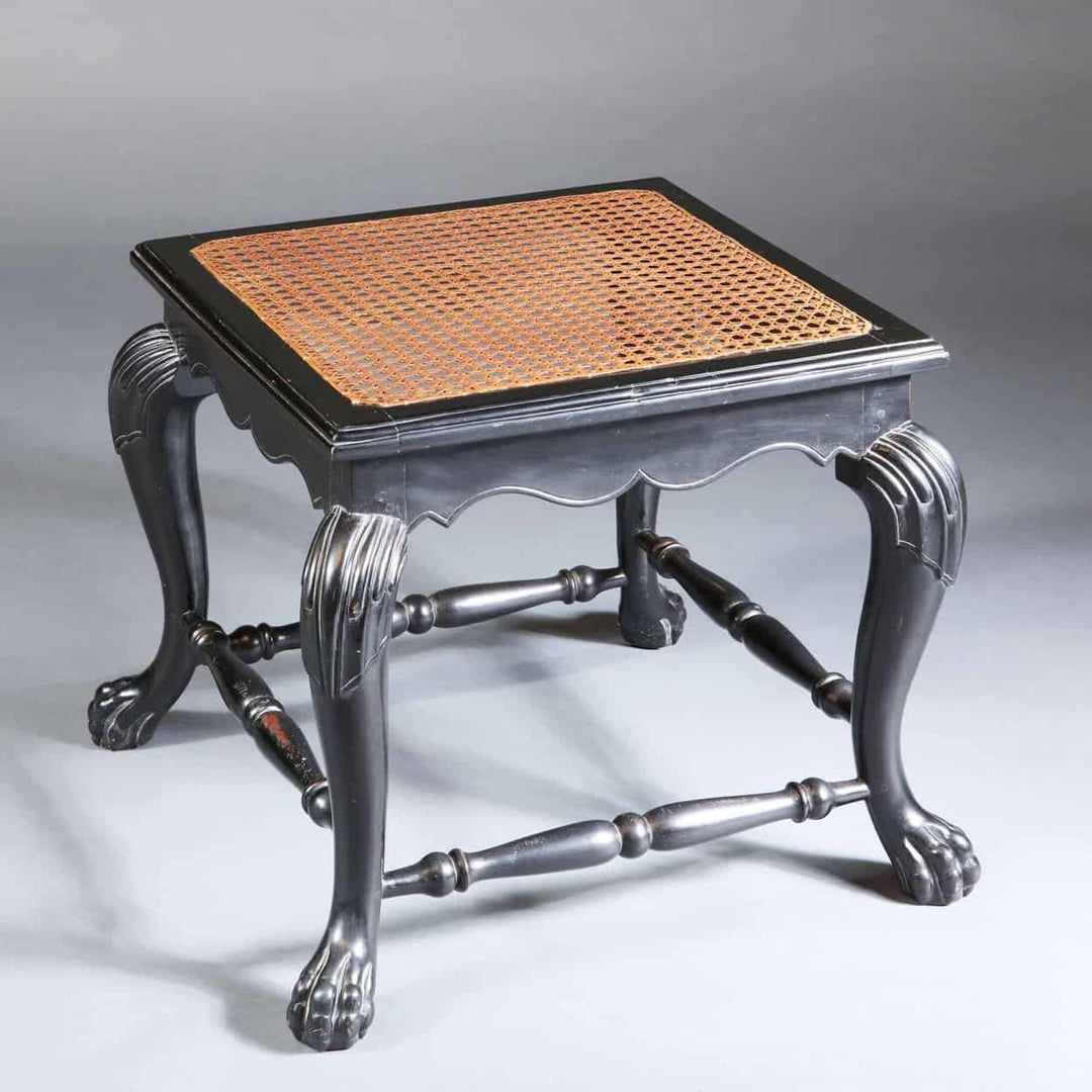 Indian carved ebonised stool