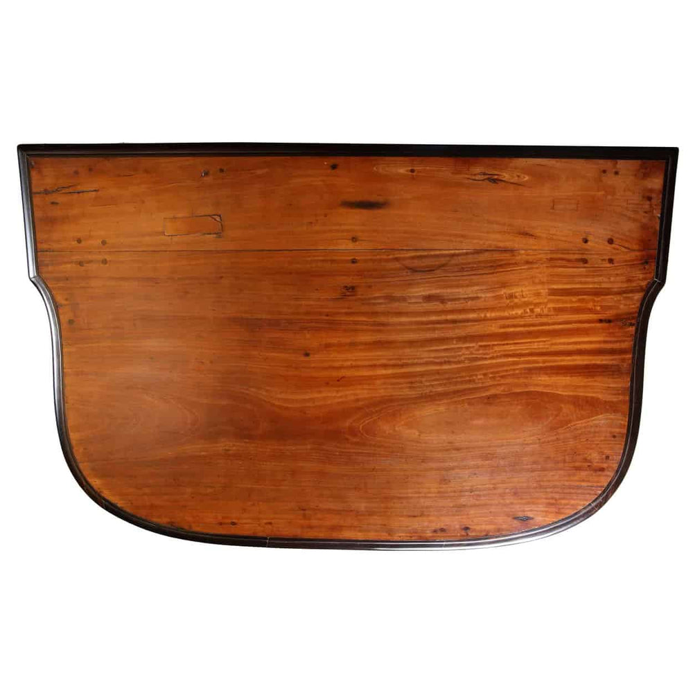 Indo Dutch Solid Satinwood and ebony side table top showing richly figured satinwood with ebony thumb mouldings