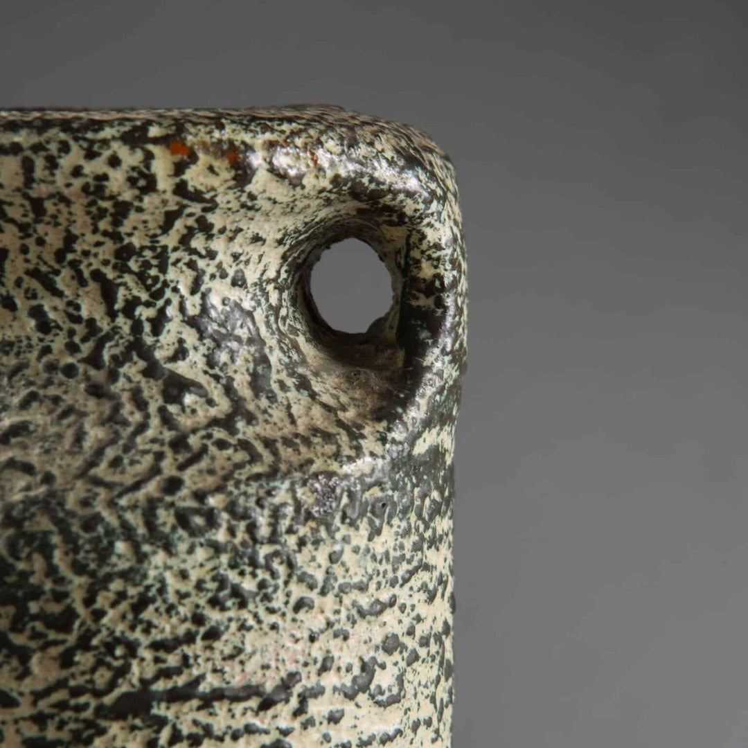 Two Volcano Vases Mounted as Table Lamps showing close-up of volcanic-inspired textured glaze on mid-century amphora vase.