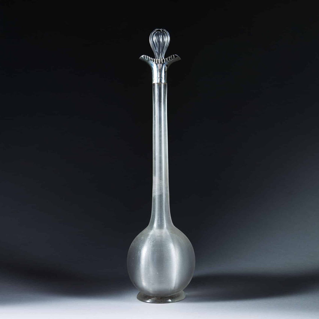 Heath Middleton Sterling Silver and Ribbed Glass Overscale Decanter