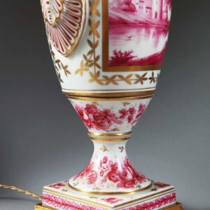 Paris Porcelain Pink and Gold over White Glazed Porcelain Vase Mounted as a Table Lamp, circa 1870, elegant decorative piece.