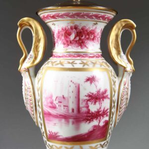 Paris Porcelain Pink and Gold over White Glazed Porcelain Vase Mounted as a Table Lamp vintage 1870 French design.