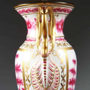 Paris Porcelain Pink and Gold over White Glazed Porcelain Vase Mounted as a Table Lamp with floral and gold details