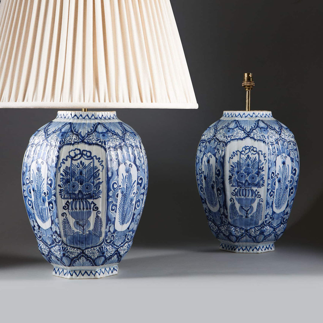 Pair of 19th Century Delft Blue and White Pottery Vases Mounted as Table Lamps