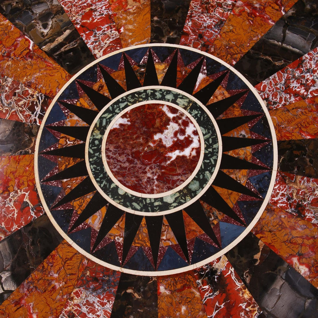 Italian Pietra Dura Specimen Marble Centre Table Francesco Sibilio featuring rare vibrant specimen marbles in intricate circular design.