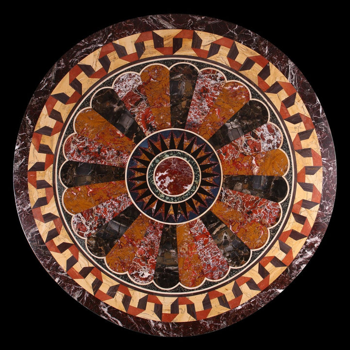 Italian Pietra Dura Specimen Marble Centre Table Francesco Sibilio with intricate multicolored marble pattern top.