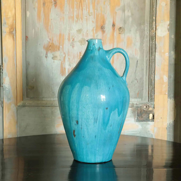 Fantoni Turquoise Glazed Jug | Table Lamp, mid-century ceramic pottery ewer in turquoise with handle, Italy circa 1965.