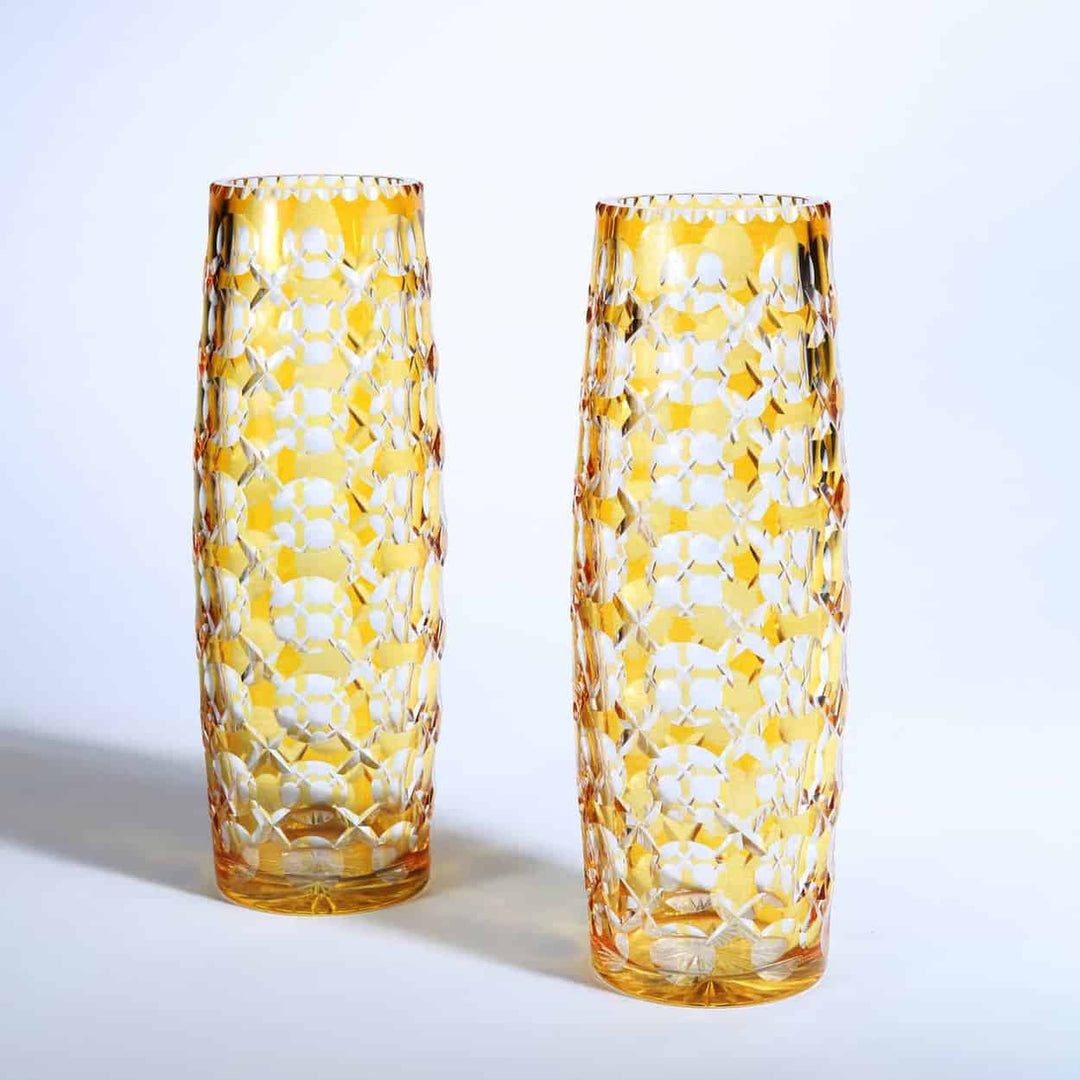 A pair of '1000 eye' Bohemian glass vases