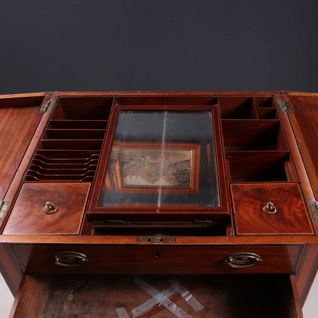 George III dressing table interior with mirror and compartments, mahogany finish, Collection NE10 antique furniture piece