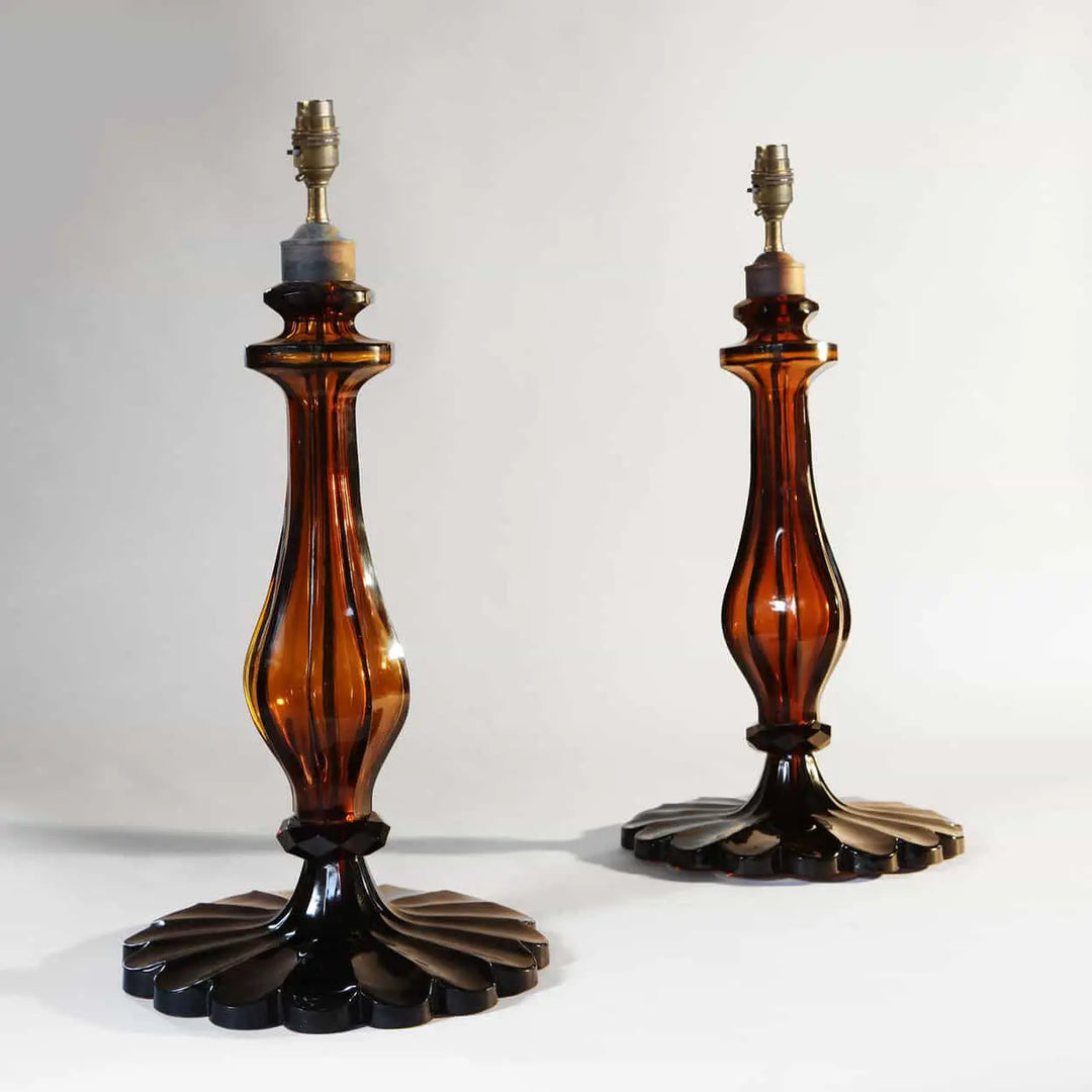 Pair of Taj Amber Glass Table Lamps