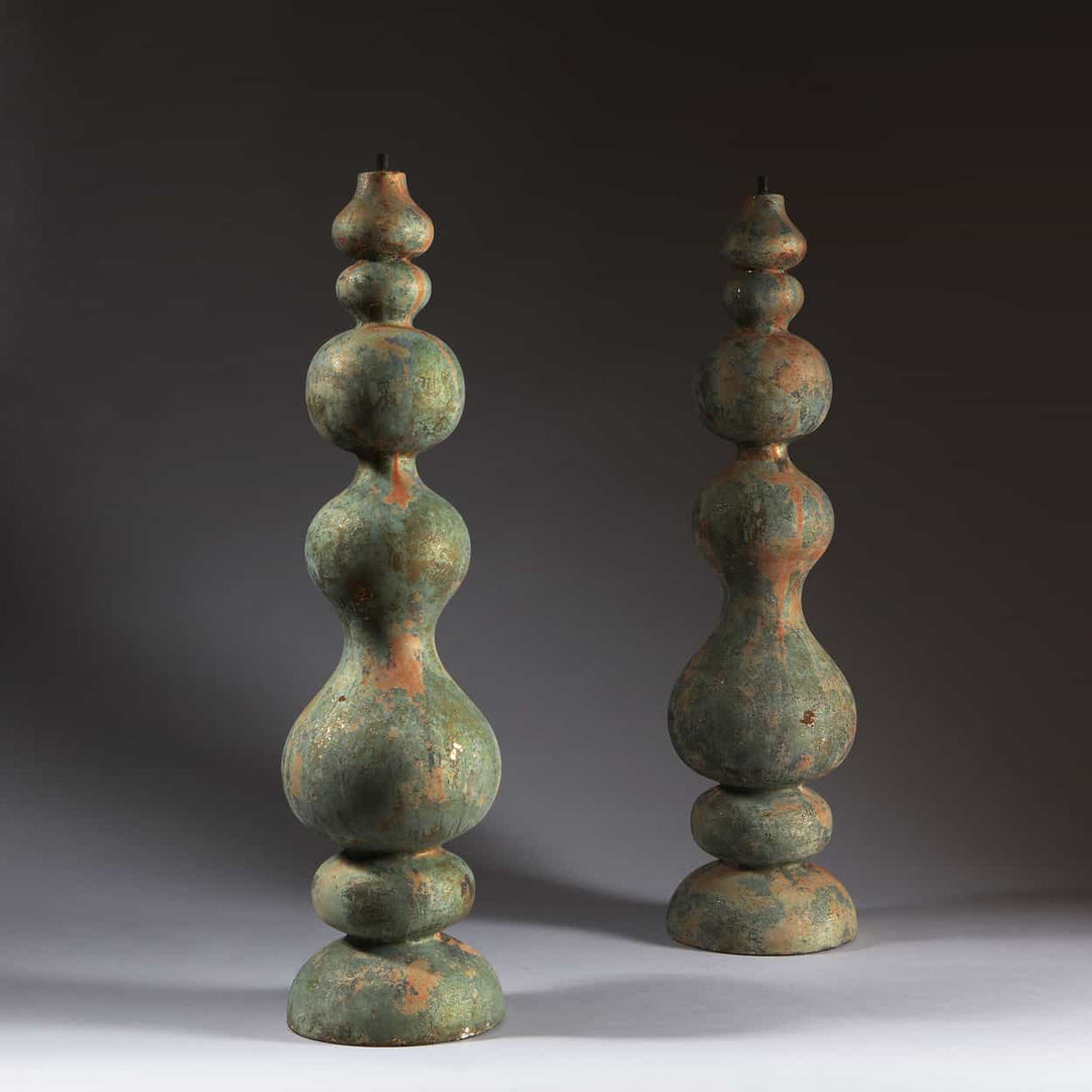 Large Pair of Verdigris Patinated Baluster Lamps