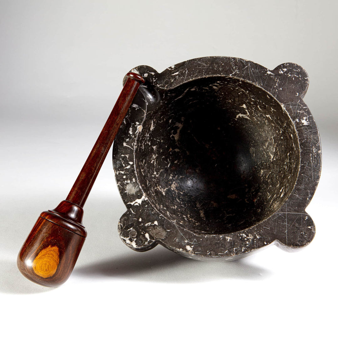 Black Belgian Marble Pestle and Lignum Vitae Mortar