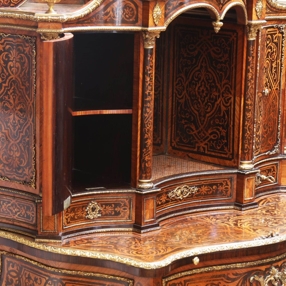 Napoleon III marquetry secretaire with gilt bronze mounts and detailed veneer by Nicholas Wells Antiques