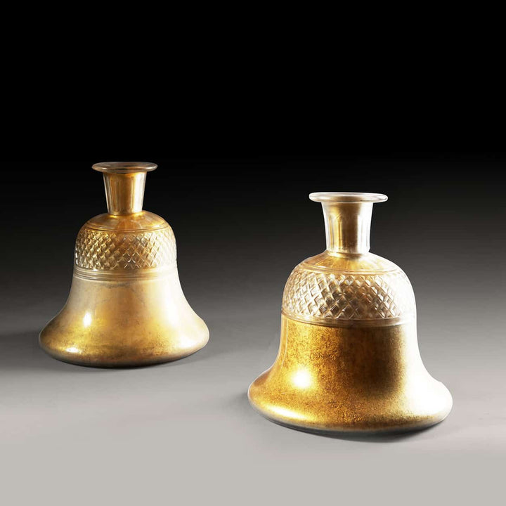 Pair of Indian Cut Glass Hooka Bases as Lamps with eglomisé decoration, late 18th to early 19th century, India circa 1880.