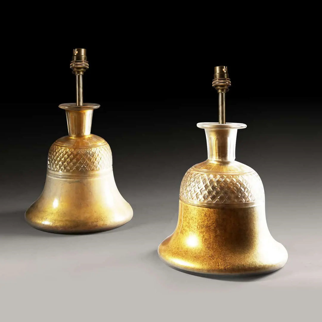 Pair of Indian Cut Glass Hooka Bases as Lamps with Mogul cut glass and eglomisé decoration circa 1880 India.