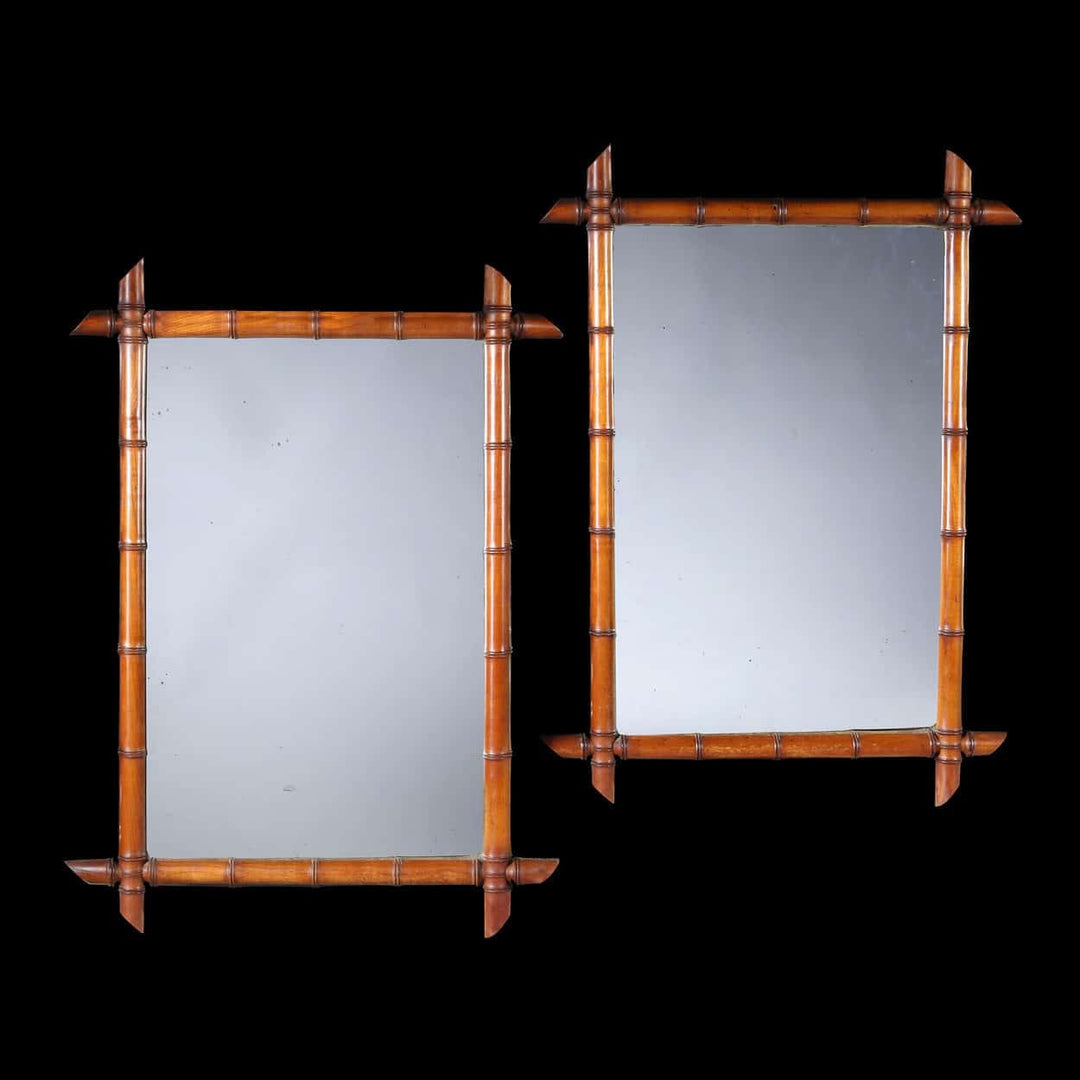 Pair of Antique French Simulated Bamboo Mirrors