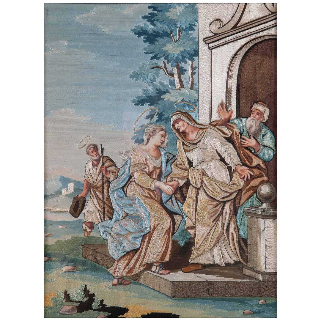 Rare 18th-century New Testament silk appliqué panel by Marianna Elmo, sold by Nicholas Wells Antiques