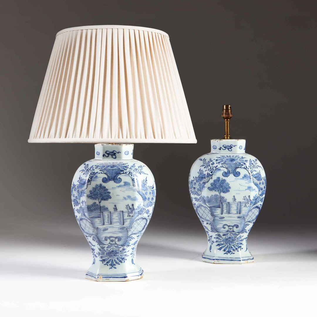 Charming Pair of 18th Century Delft Blue and White Vases as Lamps