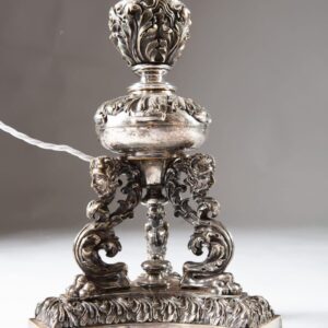Pair Of Large Silvered Column Lamps Neo Renaissance grotesque silver plate design England circa 1880 detailed craftsmanship