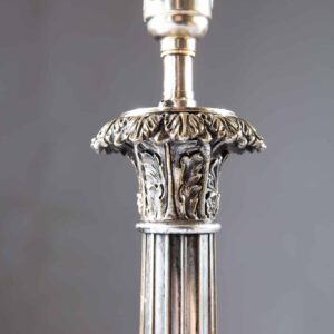 Pair Of Large Silvered Column Lamps with Neo Renaissance grotesque design, silver plate, England circa 1880, 53cm tall.