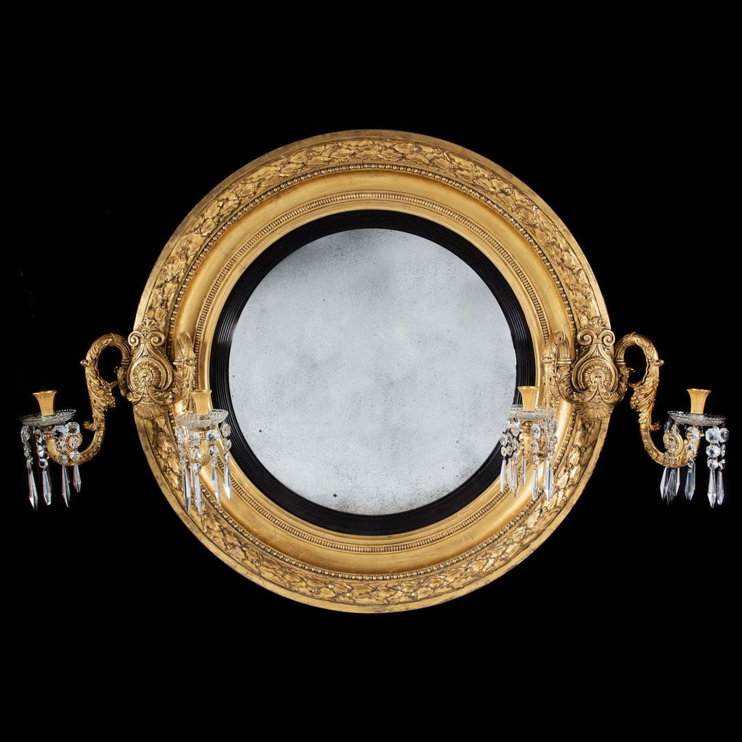 Monumental Over Scale Regency Convex Giltwood Mirror 109x137cm