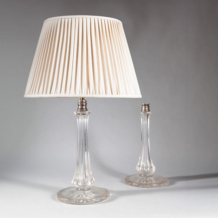 Pair of Clear Glass Column Lamps by Osler, matched clear glass table lamps with silvered metal fittings, circa 1860.