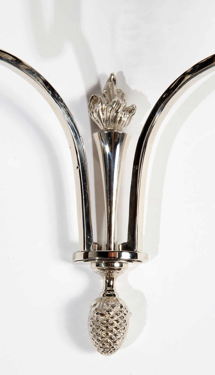 Pair of Chrome Two Branch Art Deco Wall Lights After Maison Charles