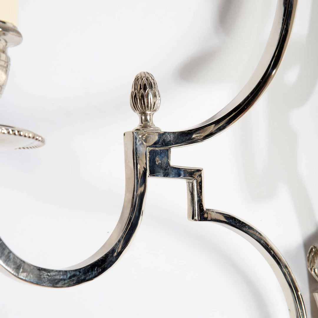 Pair of Chrome Two Branch Art Deco Wall Lights After Maison Charles