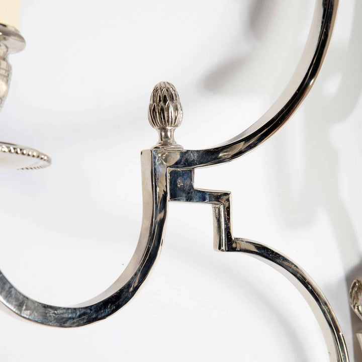 Pair of Chrome Two Branch Art Deco Wall Lights After Maison Charles