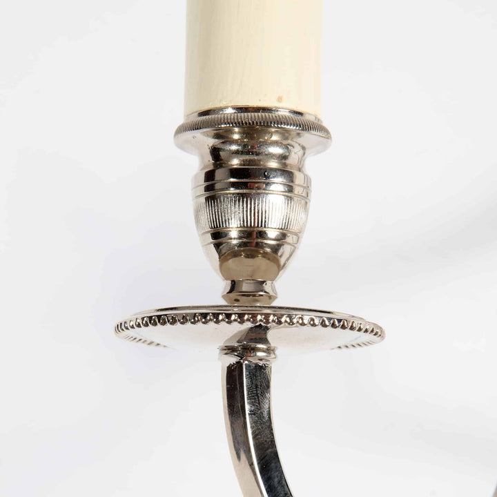 Pair of Chrome Two Branch Art Deco Wall Lights After Maison Charles