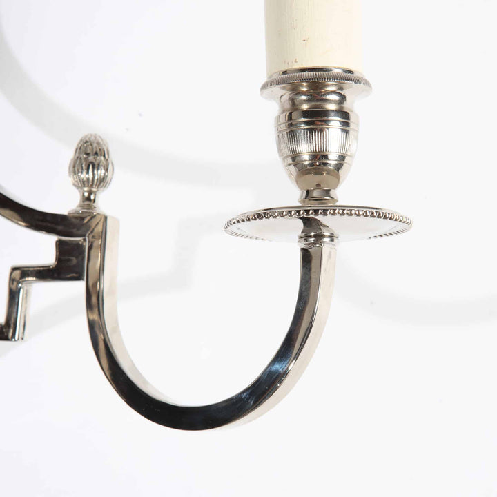 Pair of Chrome Two Branch Art Deco Wall Lights After Maison Charles
