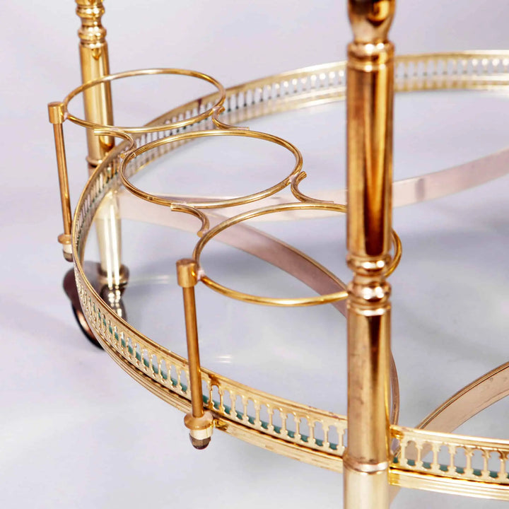 Vintage Brass and Glass Circular Bar Cart, Drinks Trolley