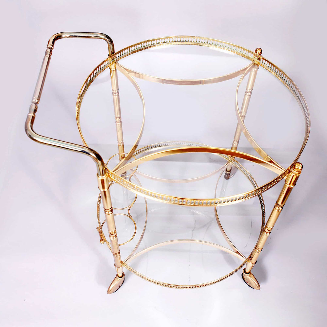 Vintage Brass and Glass Circular Bar Cart, Drinks Trolley