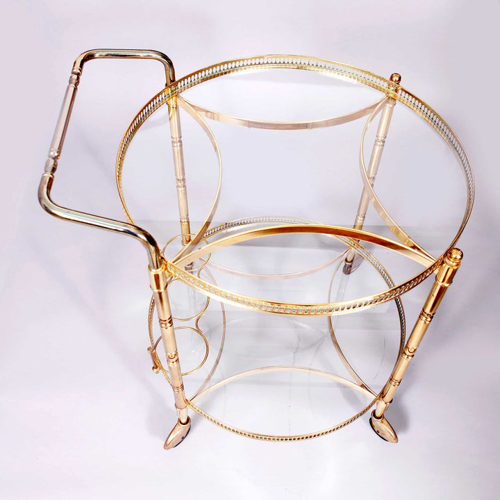 Vintage Brass and Glass Circular Bar Cart, Drinks Trolley
