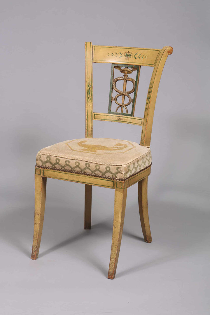 Regency side chair with hand-painted cream and green finish and bespoke needlework upholstery by Collection TH20