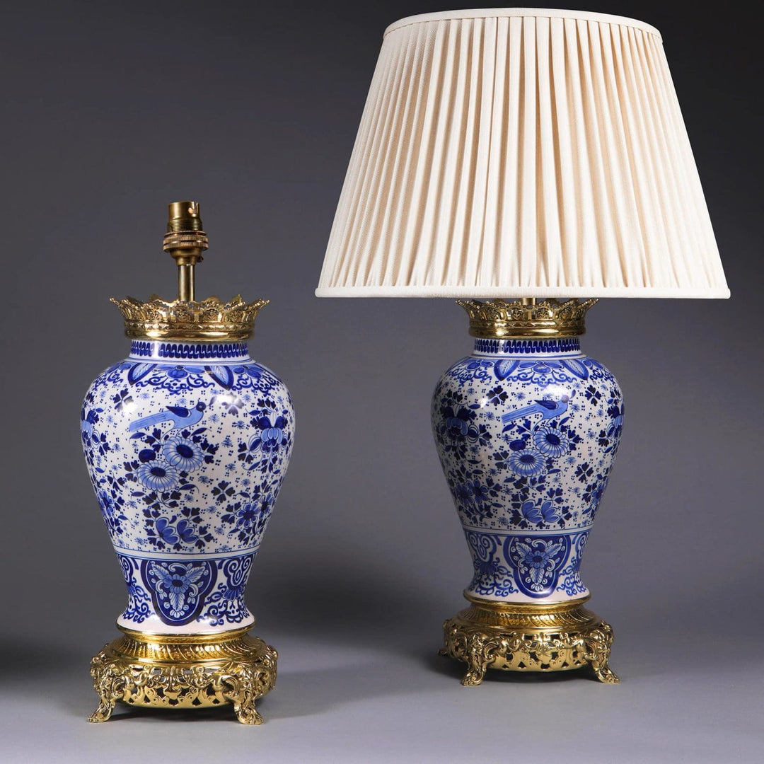 Pair of Blue and White Delft Vases Mounted as Table Lamps