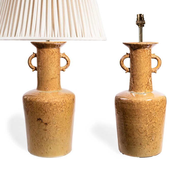 Pair of amber crystalline-glazed table lamps