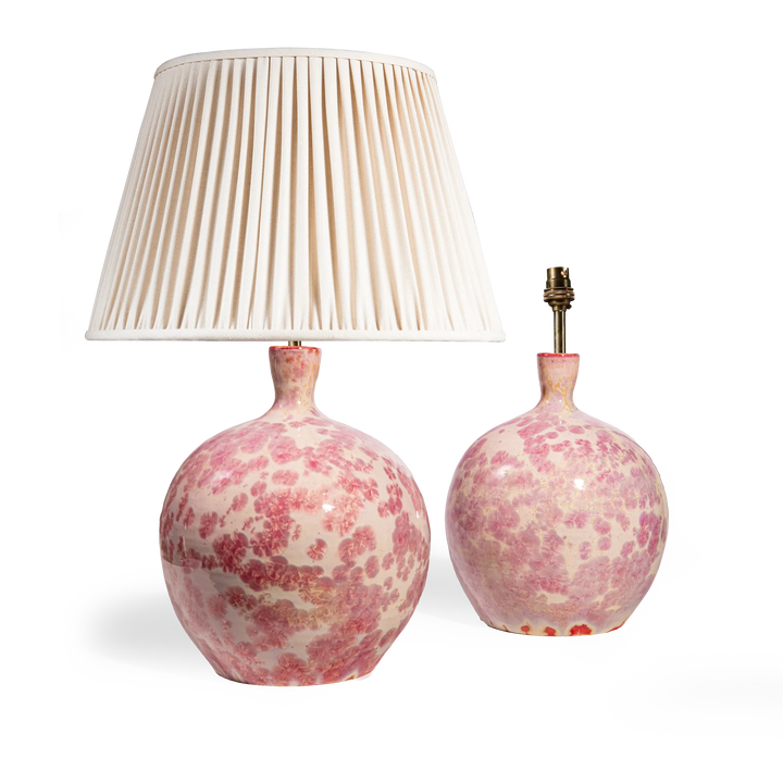 Pair of Pink Crystalline Glazed Vase Lamps