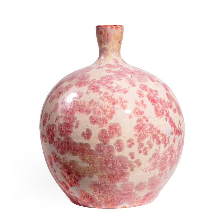 Pair of Pink Crystalline Glazed Vase Lamps