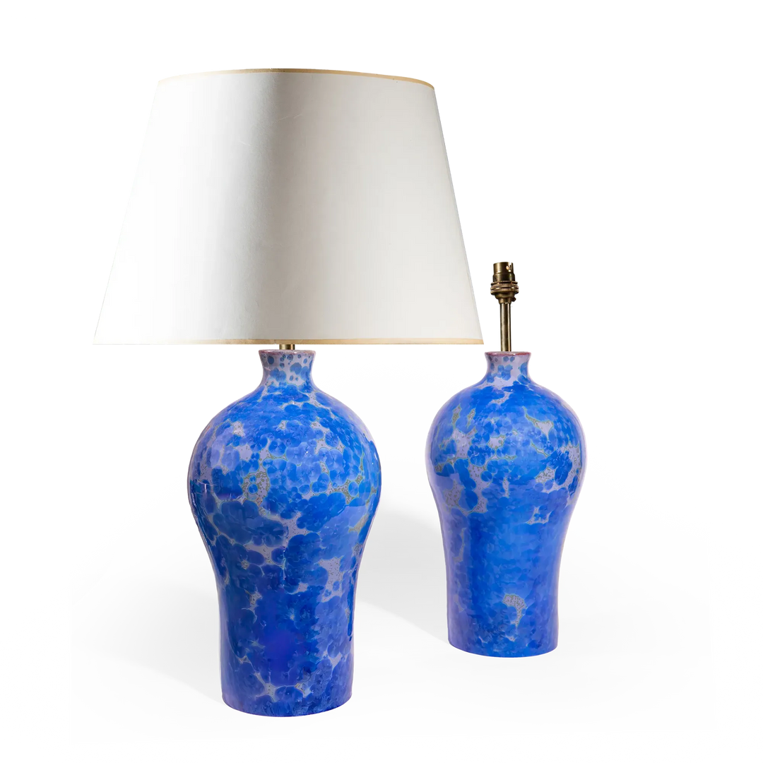 Pair of Blue Crystalline Glazed Vase Lamps