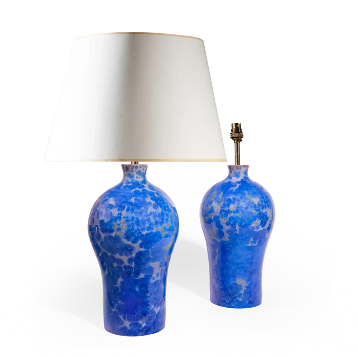 Pair of Blue Crystalline Glazed Vase Lamps