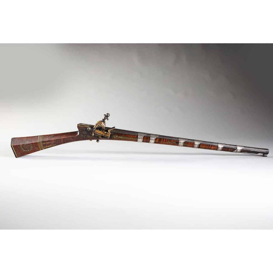 Rare Ottoman Shishana Flintlock Rifle With Tiger Walnut Stock