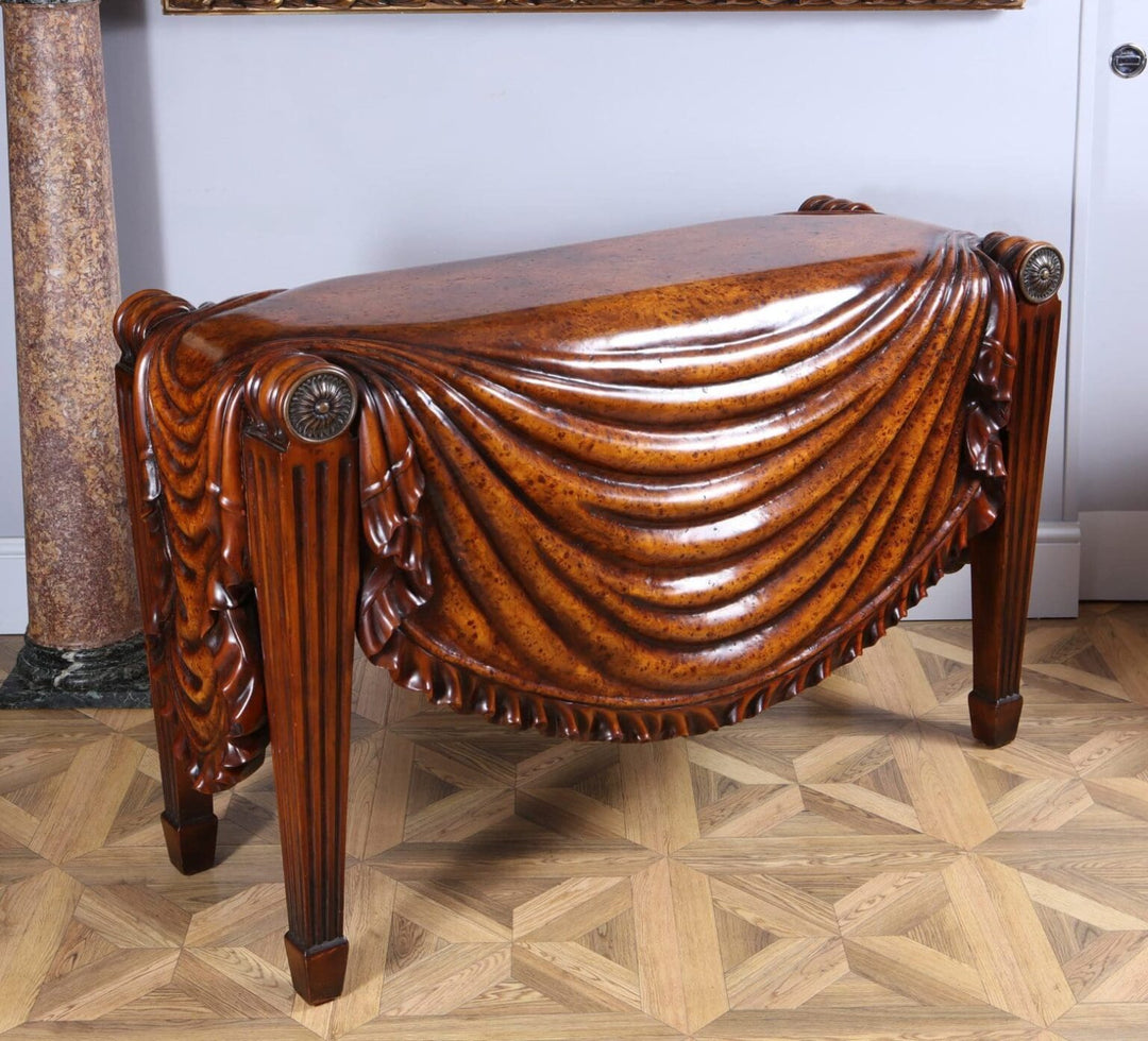 Centre Table after a Design By Charles Heathcote Tatham (1772-1842) with ornate carved wooden draped detail and tapered legs.