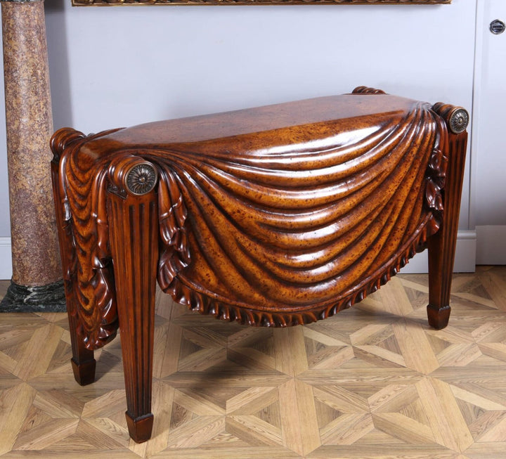 Centre Table after a Design By Charles Heathcote Tatham (1772-1842) with ornate carved wooden draped detail and tapered legs.