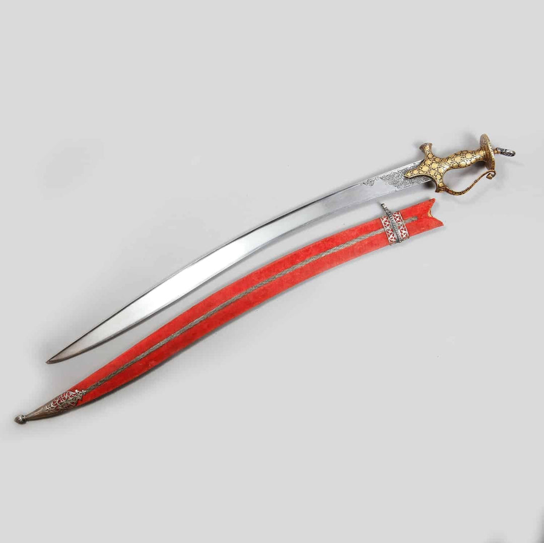 Indian Wootz Watered Sosun Pattah Sword ||| Red Velvet Silver Mounted Scabbard