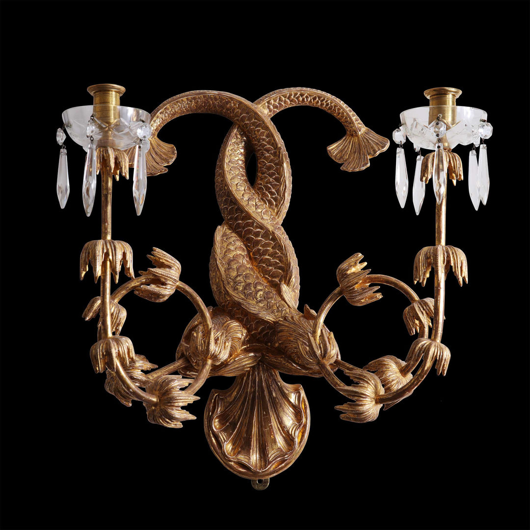 Entwined Dolphin Giltwood Wall Sconce