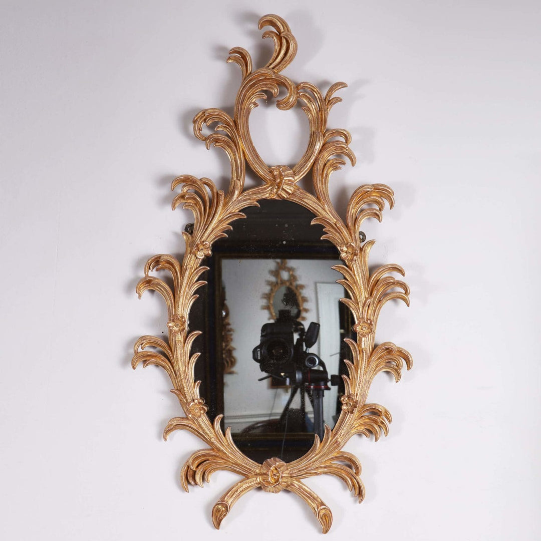 Miniature Oval Giltwood Reed Mirror In The Manner of John Linnell