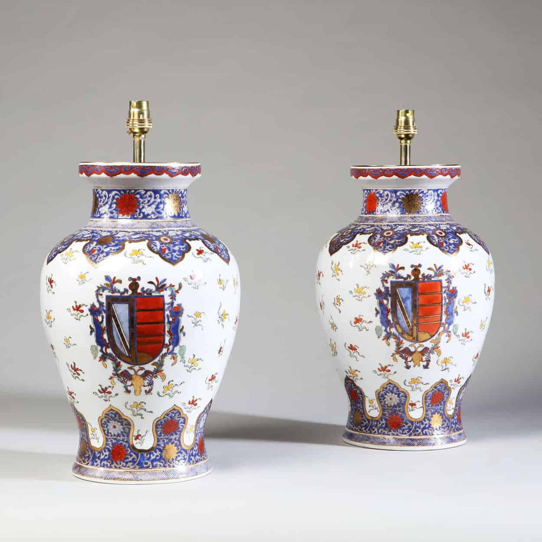 Pair of Oriental Samson Antique Porcelain Vase Table Lamps
